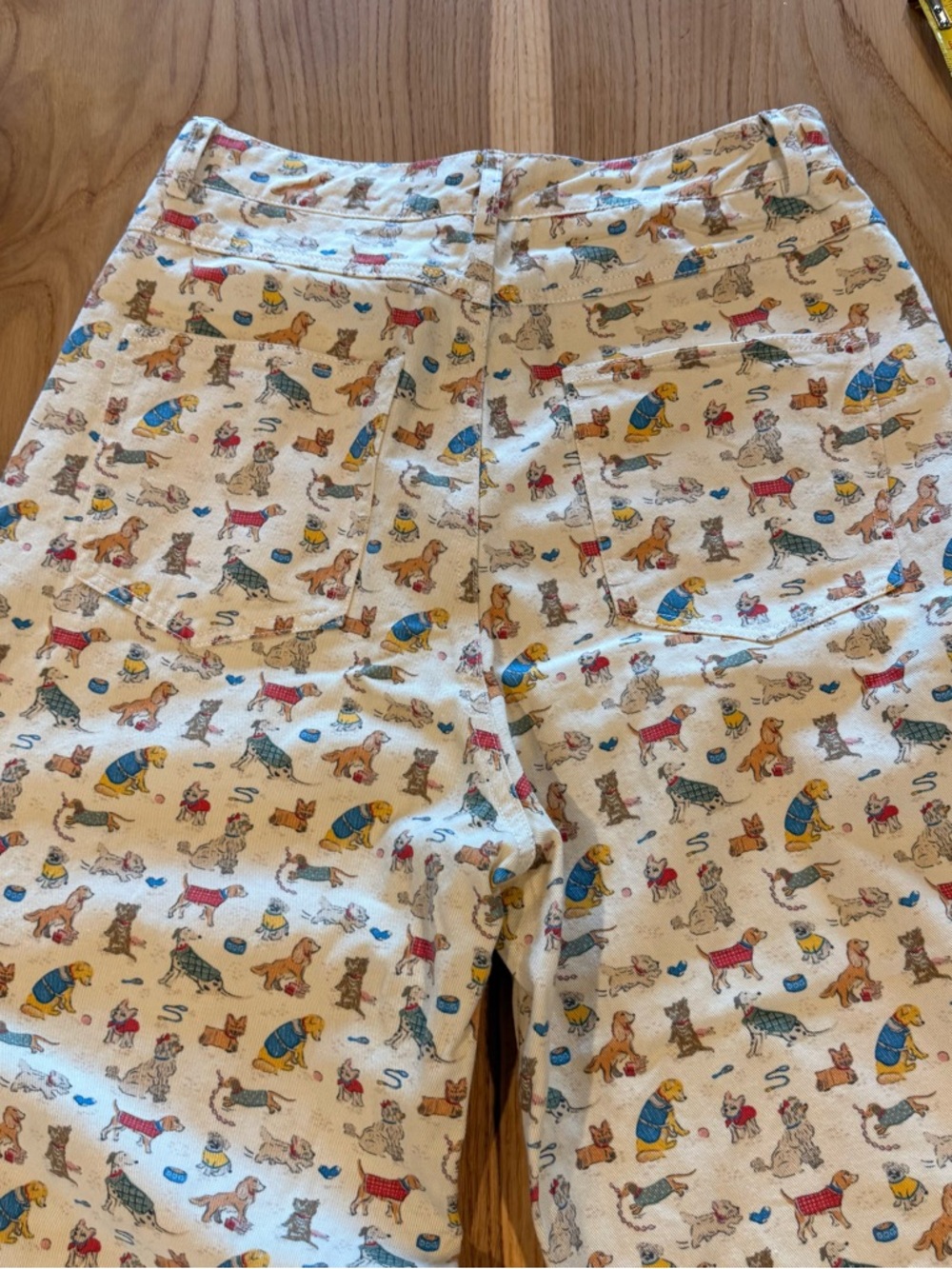 Wide-Leg Cream vintage Dog Print Cotton Wide Leg Jeans - Picture 3 of 10